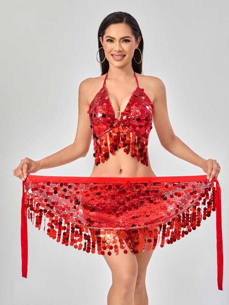 Sequin Tassel Belly Dance Hip Scarf & Waist Chain Set