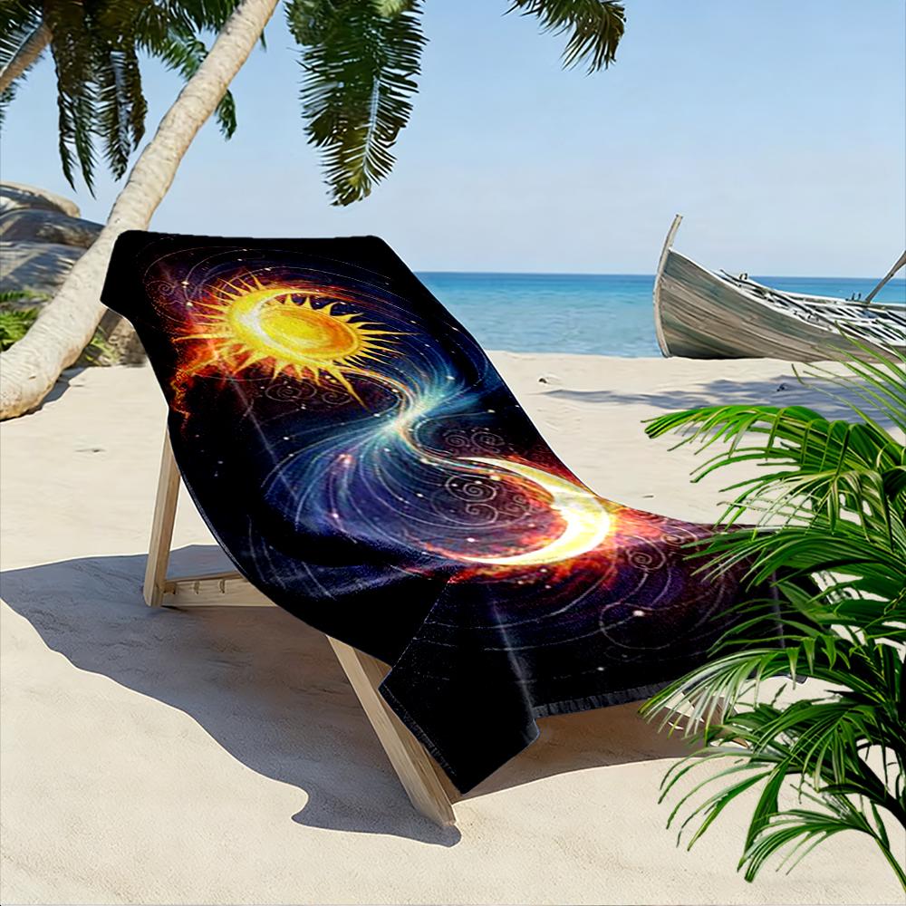 Sun and Moon Yin Yang Design Towel Beach Towel Quick-drying for Travel Outdoor Sports Jogging Beach and Swimming