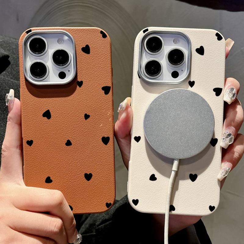 For Magsafe Magnetic Black Love Hearts Matte Phone Case for iPhone 16 15 Pro 14 Plus 13 12 Pro Max 11 Shockproof Soft Tpu Slim Leather Texture Cover
