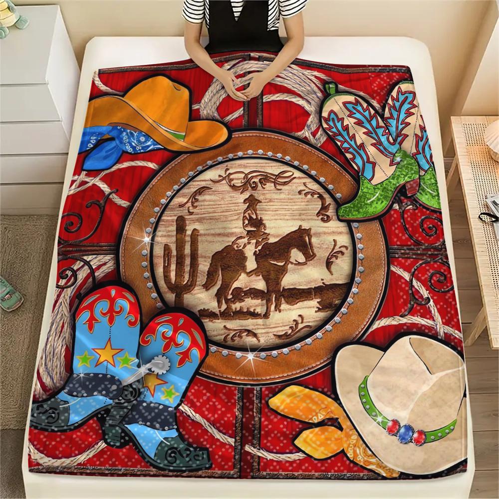 1Pc Western Print Flannel Blanket, High Quality Comfortable for All Seasons, Home Decor, Warmth and Comfort, Perfect for Christmas Gifts