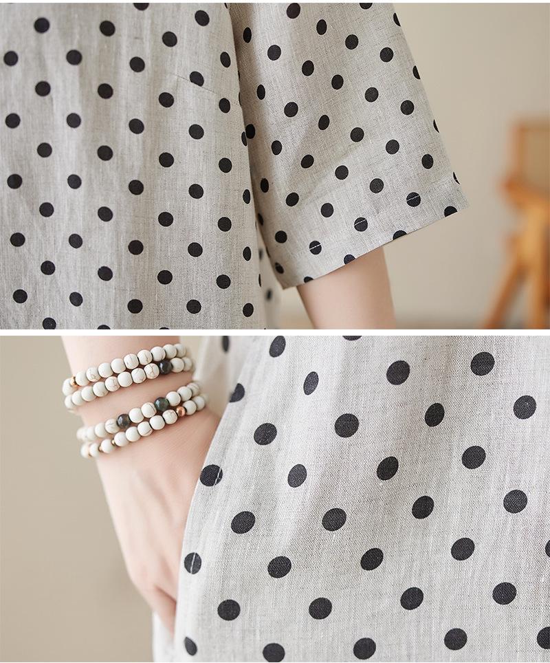 Summer 2026 Cotton Linen Polka Dot A-line Dress for Women