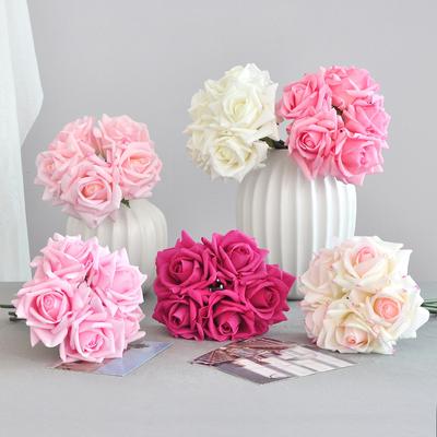Artificial Roses Single Stem 5pcs Fake Silk Flower Arrangement Bouquet Real Touch for Home Party Wedding Decoration(Light Pink)
