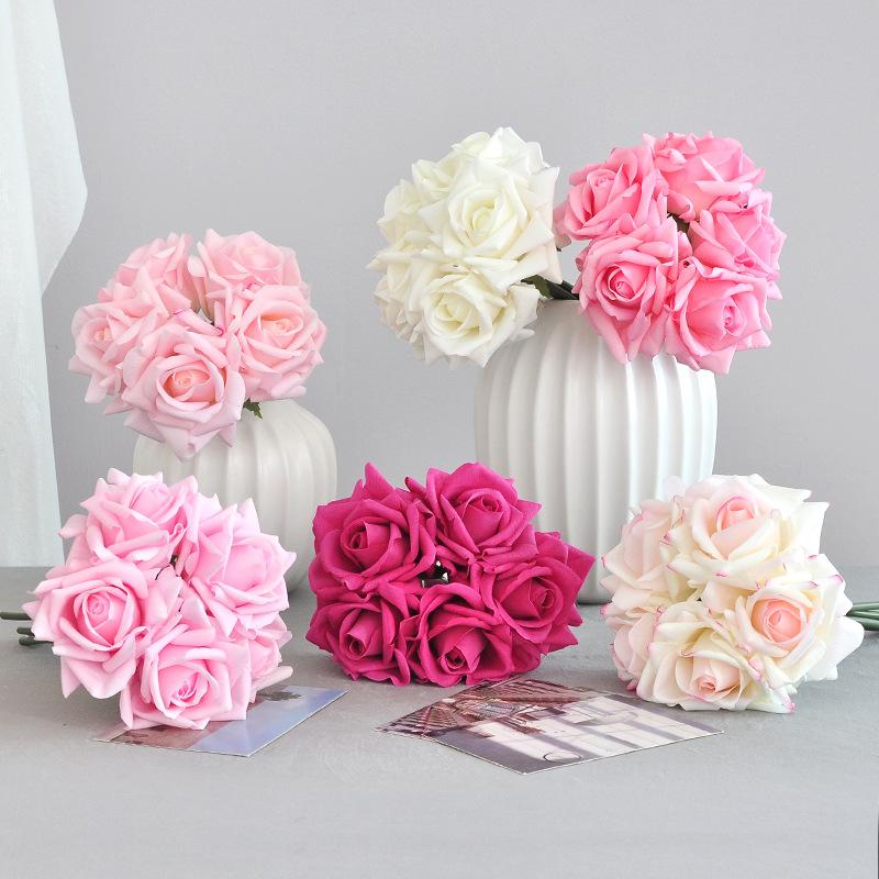 Artificial Roses Single Stem 5pcs Fake Silk Flower Arrangement Bouquet Real Touch for Home Party Wedding Decoration(Light Pink)