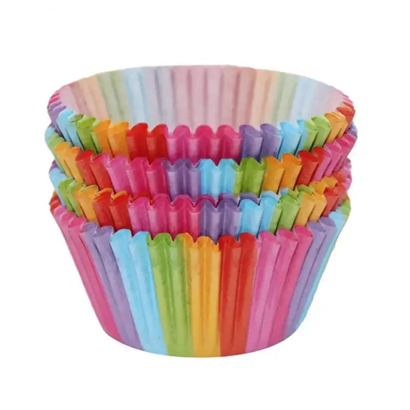 100PCS/set Shape Liner Box Cake Baking Muffin Paper Cup Party Tray Mold Decoration Rainbow Cupcakes of Any Color