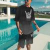 Summer  Men's Casual Fashion Round Neck T-shirt Shorts Set 3D Printed Gesture Short Sleeve Pullover Large Two Piece Set