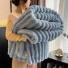 Faux Rabbit Velvet Solid Blanket Nordic Striped Nap Flannel Blankets Thickened Warm Multi-functional Throw Blanket