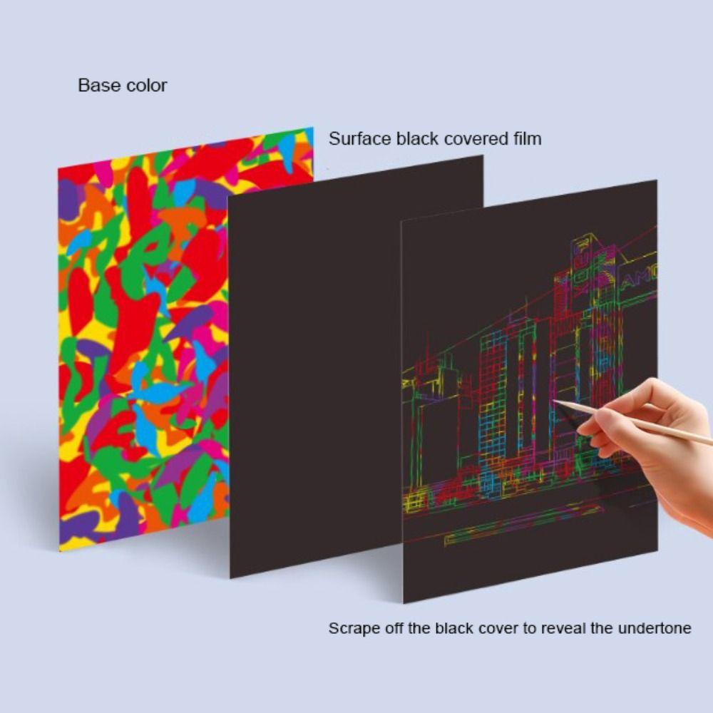 Graffiti Stencil Scratch Art Paper Card Set Rainbow DIY Drawing Board Scratch Off Paper Book  Gifts