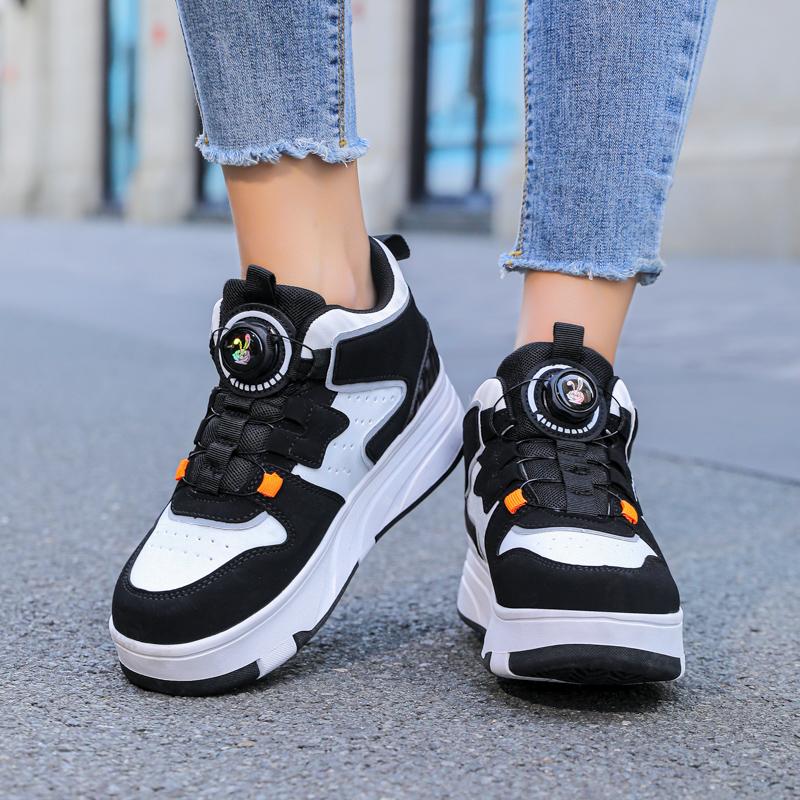 Boys Youth Roller Skates Shoes Removable Flat Shoes Four-Wheel Running Shoes for Kids - Roller Skating Shoes with Sport Buckle