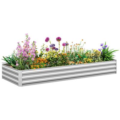 Metal Raised Garden Bed Planter Box Outdoor Planters for Growing Flowers, Herbs, Green, Silver