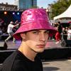 Eimerhut, Dreidimensionaler Breiter Rand Fischerhut, Wasserdichter Kunstleder Cooler Metallischer Glanz Sonnenhut, Bühnenperformance Hut für Hip-Hop