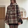 Womens Thick Tweed Coat In Houndstooth Stand Collar Double-Breasted Slim Fit Winter Outerwear