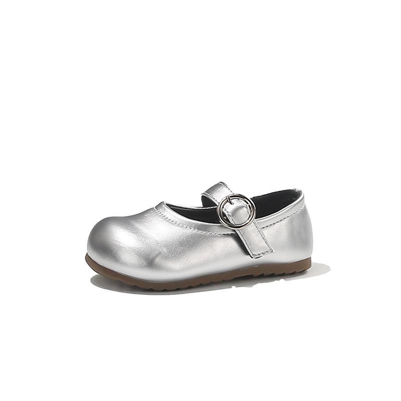Solid Color Retro Simple Versatile Korean Style Girls Little Leather Princess Shoes Soft Sole Lightweight Comfortable