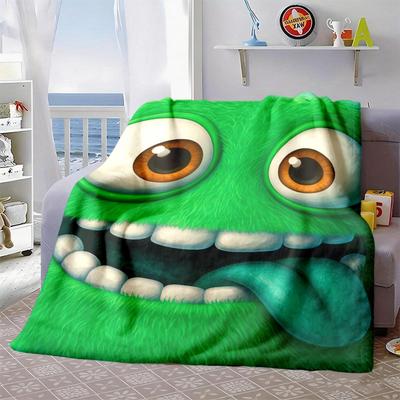 2026 New Arrivals Super Soft Flannel Blanket with Funny Monster Face & Green Slime Design All-Season Cozy Throw for Bed, Sofa, Travel, Camping Machine