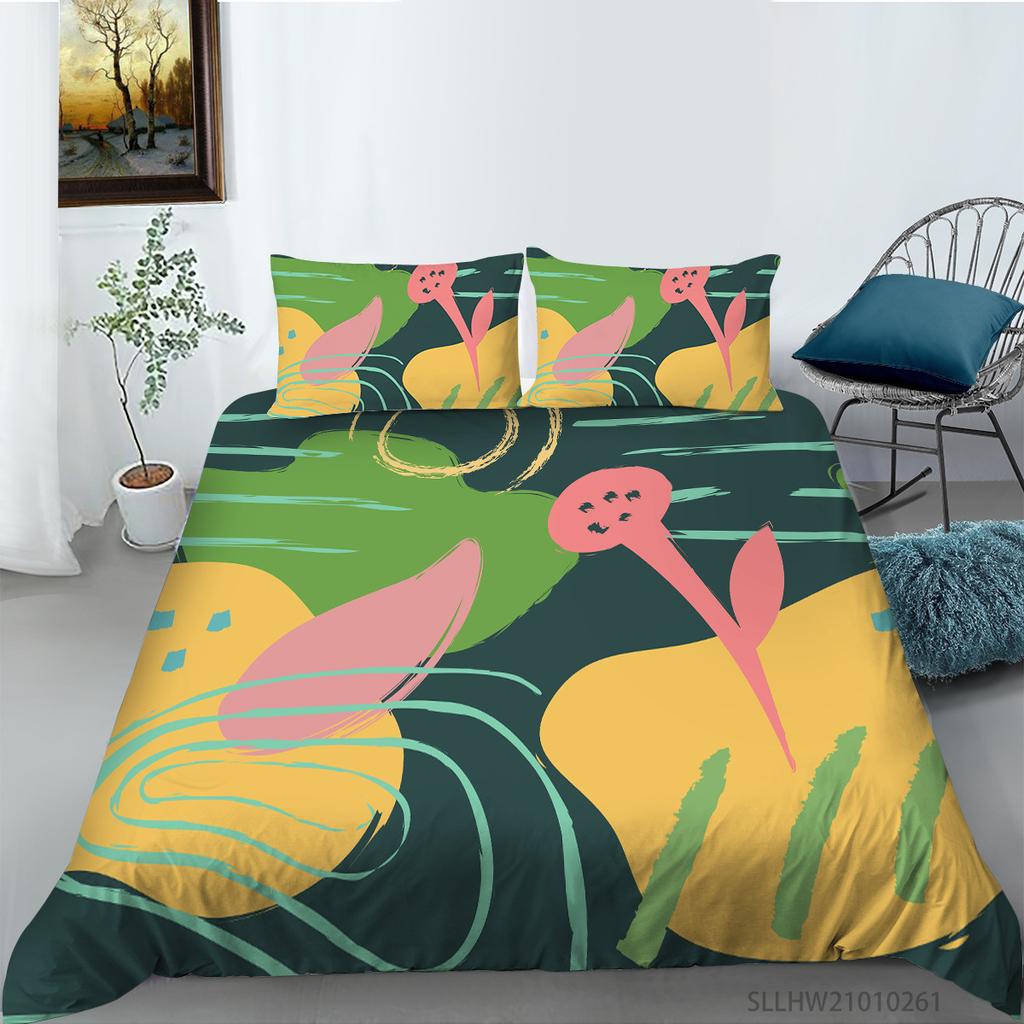 Cartoon Painting 3D Digital Printing Quilt Cover Pillowcase Two Three Piece Set Polyester