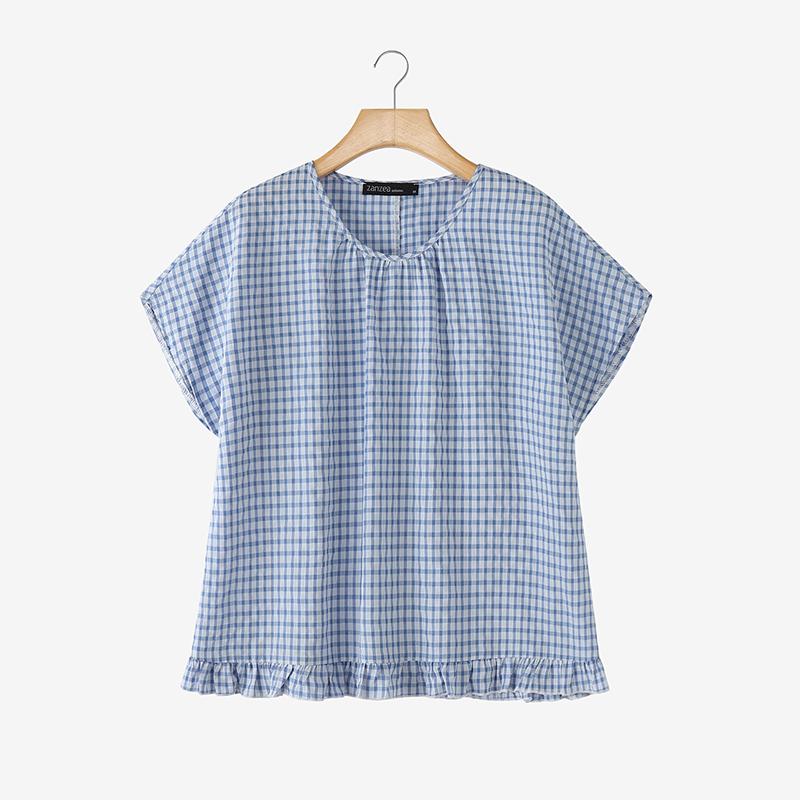 ZANZEA Women Grid Print Casual Round Neck Loose Short Sleeve Blouse