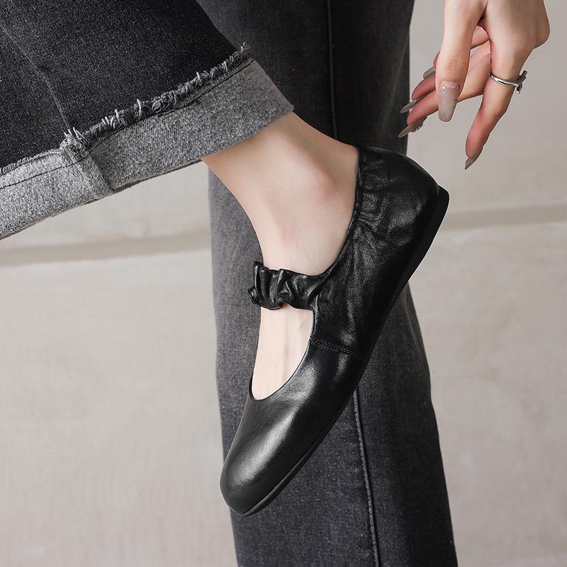 Fashion 2025 New Spring Women Flats Round Toe Women Shoes Fashion Flat Heels Mary Janes Ladies Shoes Genuine Leather Retro Brown Shoes