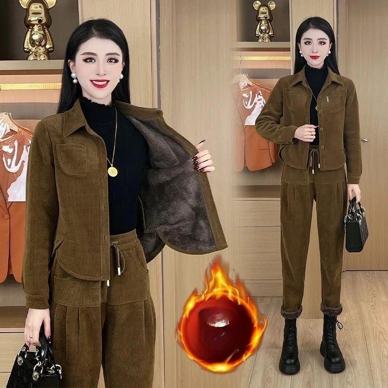 

Осень-зима женские повседневные брюки костюмы толстые вельветовые комплекты модные бархатные теплые короткая куртка + шаровары комплект из двух предметов XXXXL жёлтый