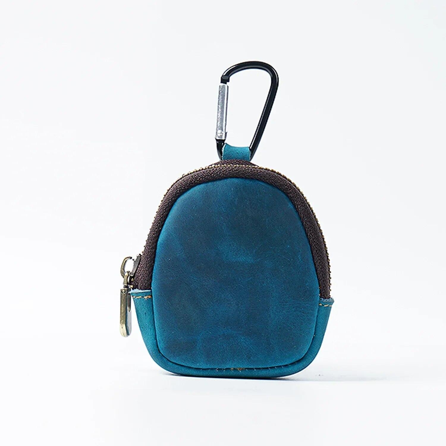 

Мини-портмоне из натуральной кожи для мужчин и женщин, кошелек из воловьей кожи, женский винтажный кошелек на молнии для ключей, сумка для наушников, женский кошелек, чехол для ключей синий