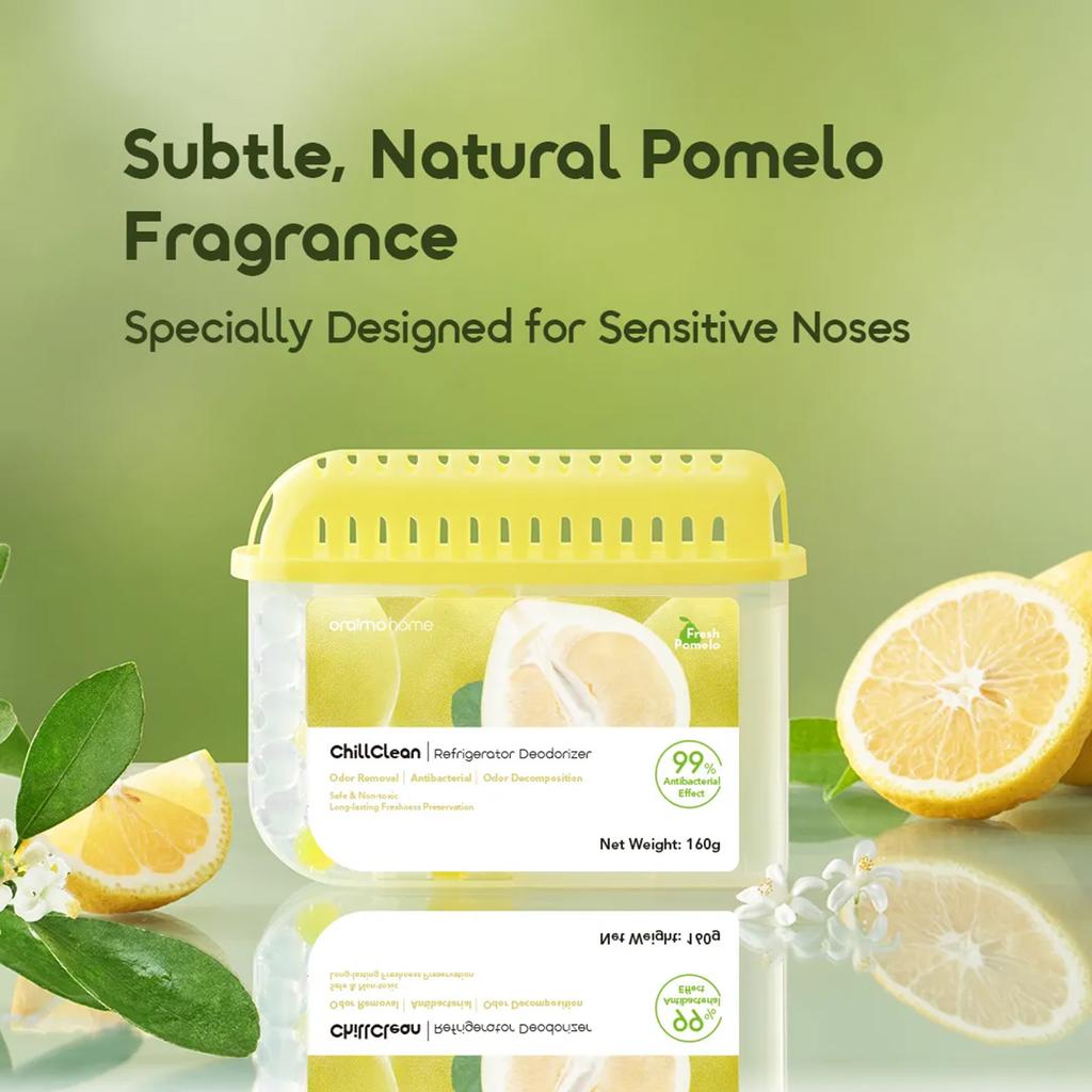 Oraimo ChillClean Naturlig Duft Antibakteriel Køleskabs Lugtfjerner, Dobbelt Kammer Design, Effektiv Lugtfjernelse,