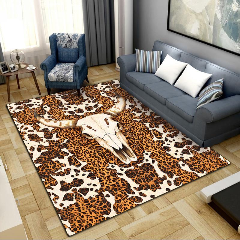 Western Cow Skull Carpet Rug for Living Room Bedroom Home Sofa Decoration,Kids Play Non-slip Floor Mat