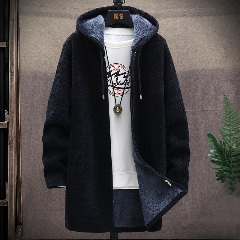 Suéteres de los hombres abrigo otoño invierno cálido cremallera larga cardigan suéteres casual prendas de punto suéter