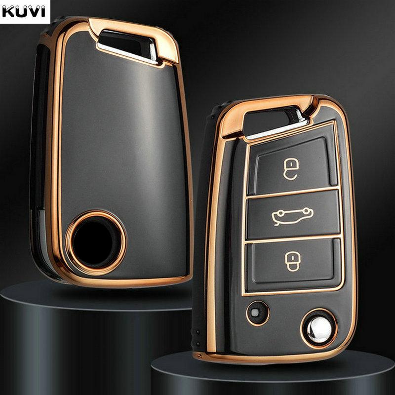 TPU Bilnøkkeldeksel Skall Fob For VW Volkswagen Golf 7 MK7 Tiguan MK2 For SEAT Ateca Leon FR 2 Ibiza For Skoda Octavia