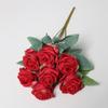 7 Heads Rose Artificial Flower Rolled Edge Green Leaves Faux Flower Multicolor Photo Props Simulation Rose Flower
