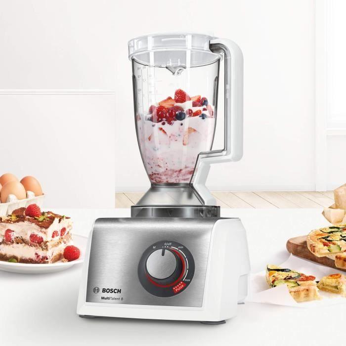 Robot De Cuisine Bosch Multitalent 8 - 1250W - 3.9L - Accessoires Polyvalents - Blanc Et Acier Inoxydable