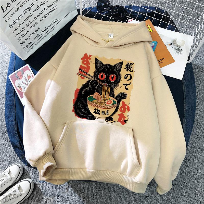2025 Autumn Jointly Designed Print Japanese Black Cat Chicken Face Mask Hooded Sweatshirt - Environmentally Friendly Material