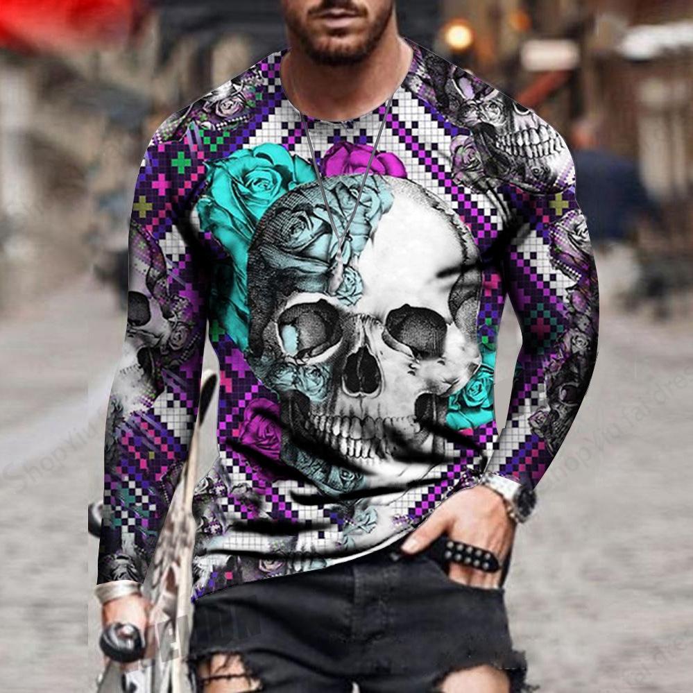Men's Long Sleeve T-shirt Horror Skull Print T-shirt Men and Women Fashion Tops Tees Street Oversized T Shirt Clothing