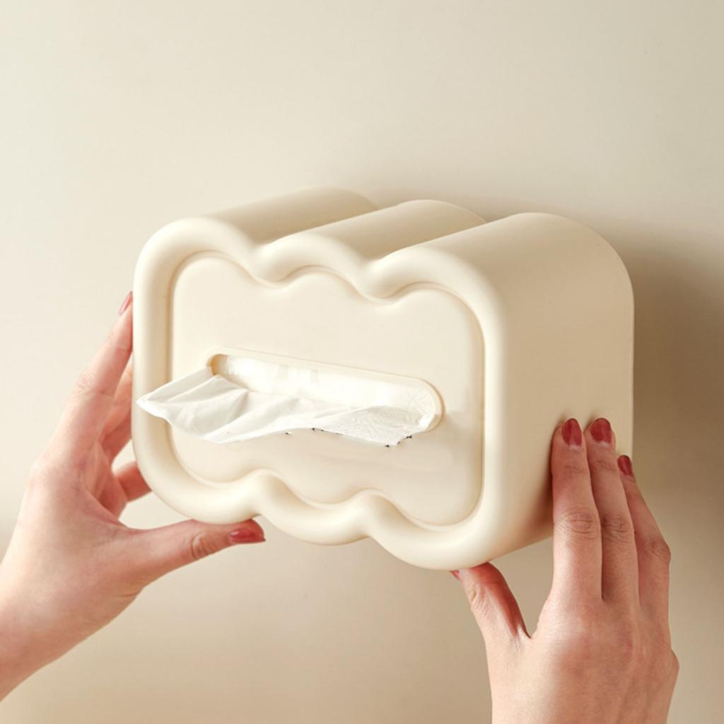Tissue Dispenser Box Wall Mounted Plastic Decorative Tissue Paper Holder for Living Room Coffee Table Desk White Base