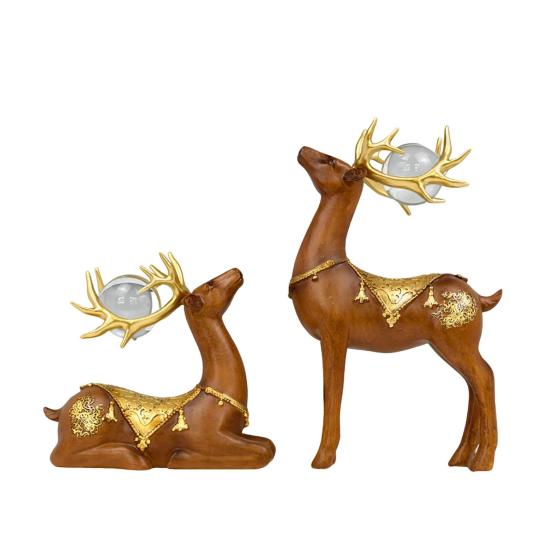 2Pcs Wealth Deer Ornament The Deer of Fortune Figurine Resin Modern Artistic Tabletop Deer Statue Gift for Birthday Housewarming