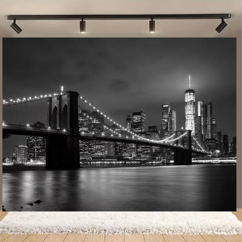 

2D Monochrome NYC Backdrop, Brooklyn Bridge Photography Background 47.2x31.5inch/120*80cm