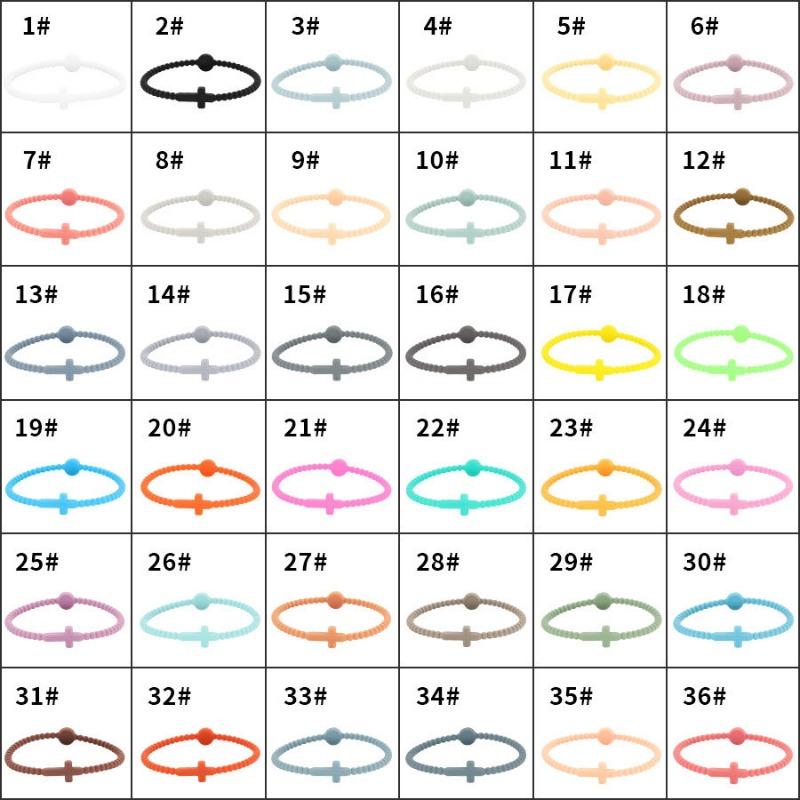 1/5pc Jesus Bracelets - Cross & Macaron-colored Beaded Silicone Bracelets Gifts for Women Men Girls Boys Kids Aldult