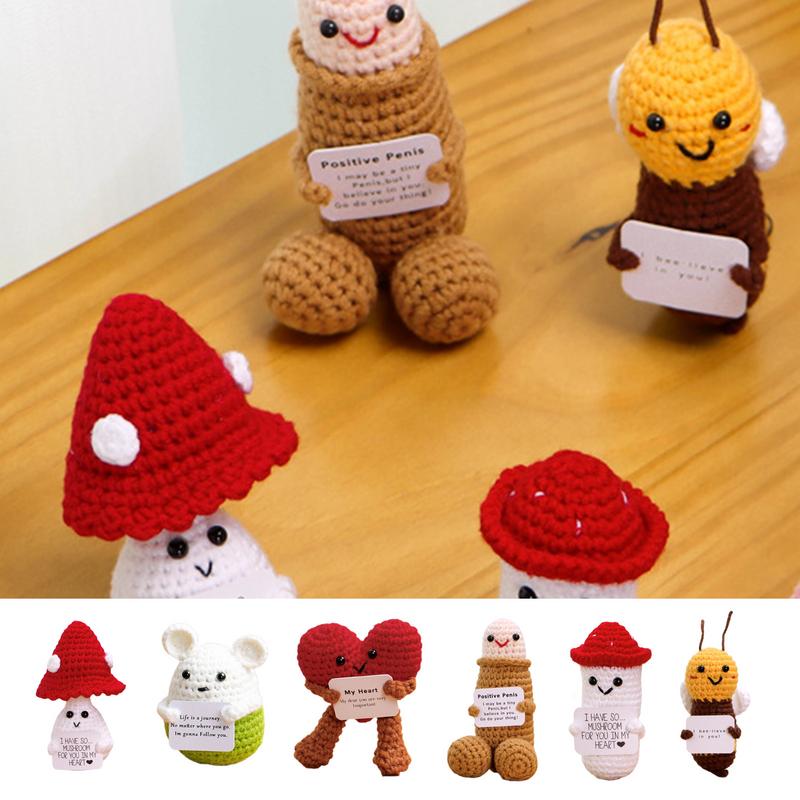 Funny Positive Toys with Card Knitted Inspired Toy Creative Inspirational Crochet Dolls Birthday Gifts for Friends
