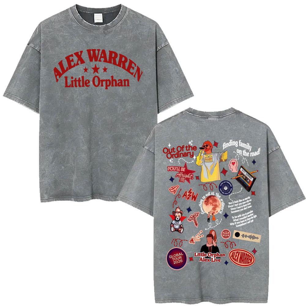 Alex Warren Little Orphan Alex Live Tour 2026 Graphic T Shirt Men's Clothing Vintage Washed T-shirts Casual O-Neck Loose T-shirt