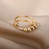 Fashion Anxiety Fidget Rings Adjustable Stainless Steel Tarnish Free Silver 18K Gold Color Rotatable Beads Women Jewelry