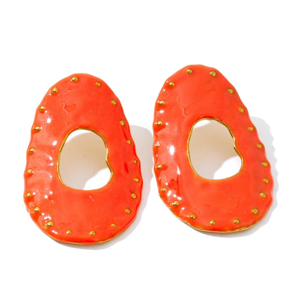 

Yhpup Stainless Steel Enamel Oval Hollow Stud Earrings Rust Proof Metal Fashion Jewelry Orange White Color