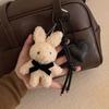 Cute Plush Bunny Keychain Cartoon Doll Kawaii Leather Heart Pendant Bag Charm Couples