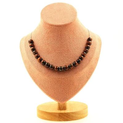 Stones and Minerals. Necklace 20 Red Tiger Eye Beads 8 Mm. Stainless Steel Chain Necklace Women Men. Custom Size