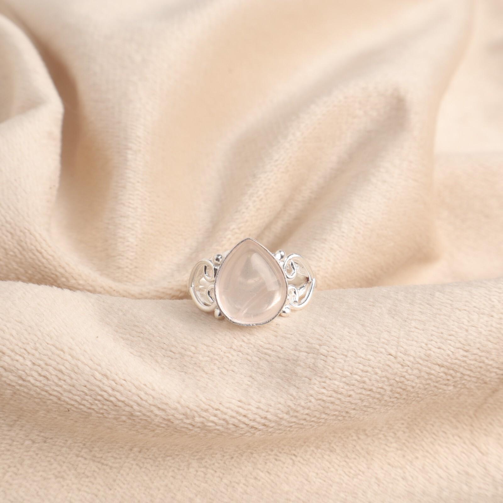 

Натуральный камень Розовый Кварц Серебро 925 пробы Дизайнерское ювелирное изделие Ручной работы Кольцо RR-46-31 13