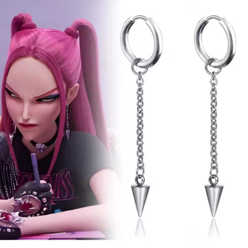 Anime Demon Hunters Mira Cosplay Earrings Gothic Tassel Chain Eardrop Rivet Pendant Hip Hop Ear Jewelry Accessory Earring