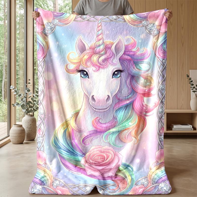 Rainbow Mane Unicorn Theme blanket Lightweight Warm Flannel Blanket Decorative Throw Blanket for Home Decoration