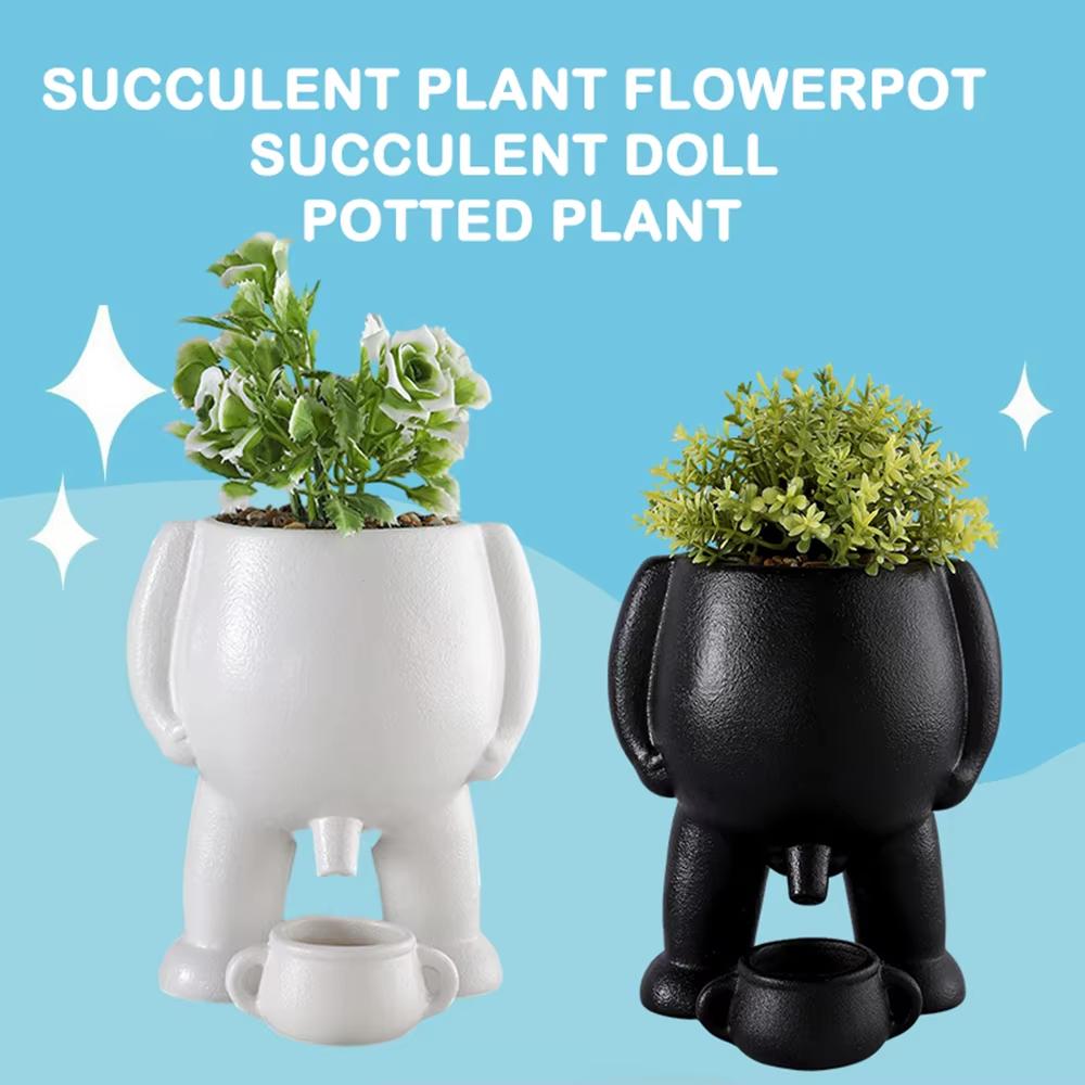 Spoof Ceramic Peeing Potted Plan,Novelty Peeing Planter Pot with Drainage,Desktop Flower Planter Display Pot for Bedroom Patios