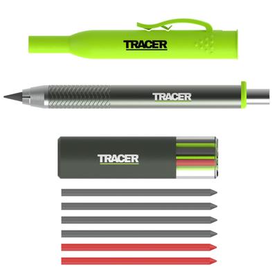 Tracer Série Pro Construction Métal Robuste Construction en Aluminium Kit de Marquage avec 6 Paquets de Mines de Rechange et Holster de Visée Crayon, Tout-en-Un