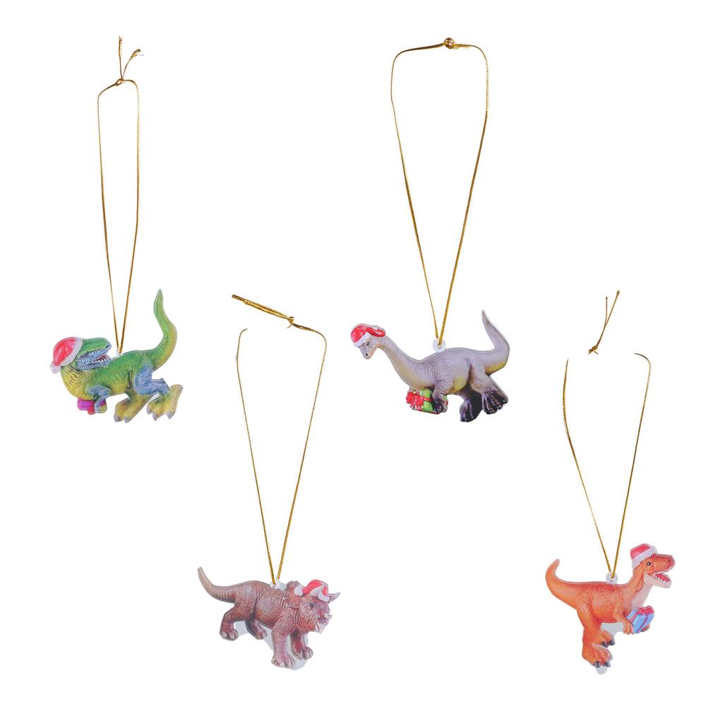 Christmas Tree Decorations Cute Dinosaur In Christmas Hat Figurine Decors Hanging Acrylic Pendant Ornaments Crafts Gift