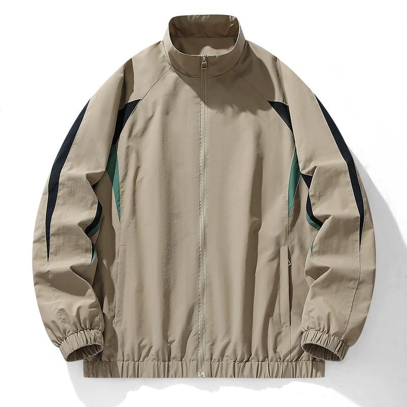 Men's Stand Up Collar Contrasting Casual Sports Patchwork Jacket for Spring and Autumn Jacket