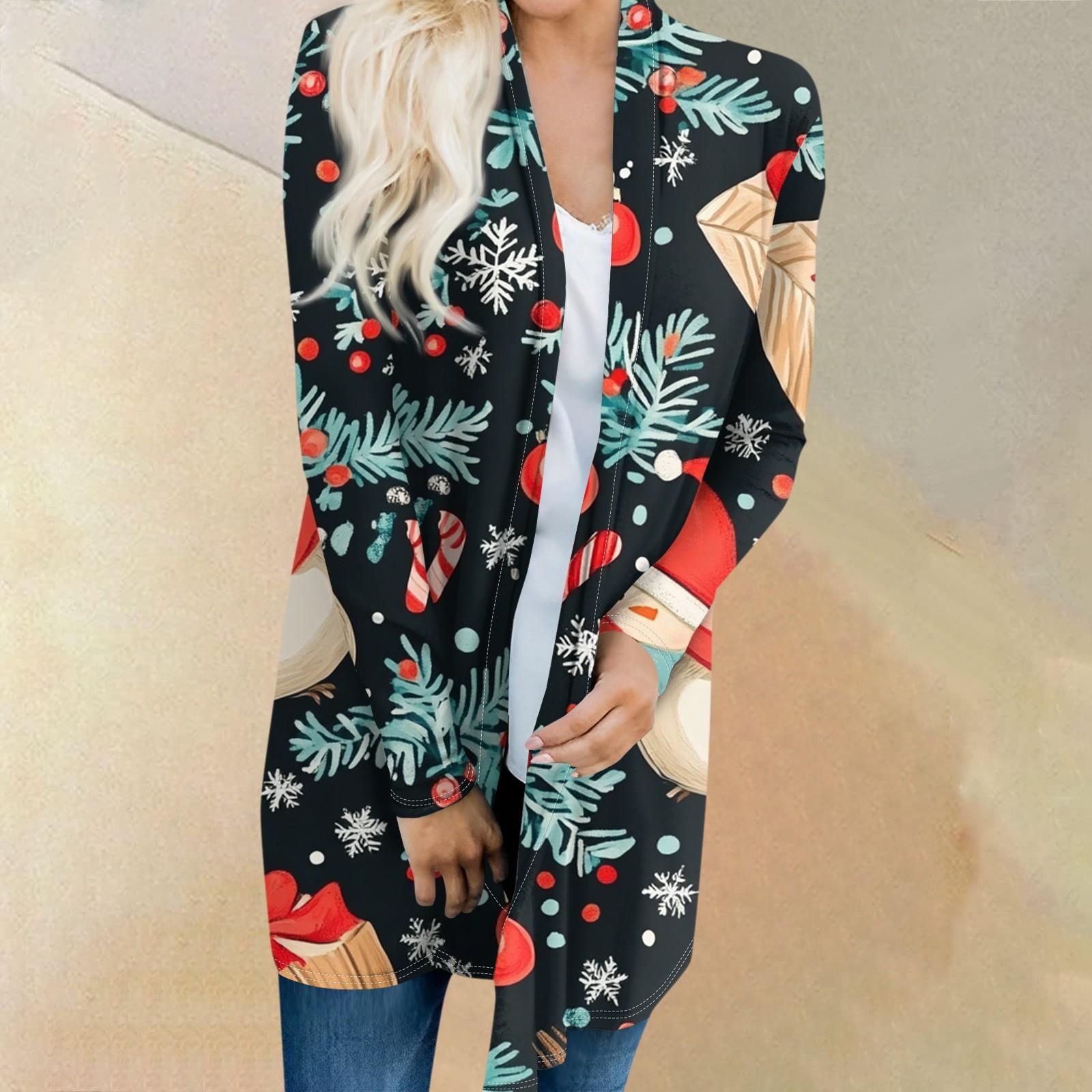 

Женский модный и повседневный рождественский принтованный кардиган средней длины с длинными рукавами L