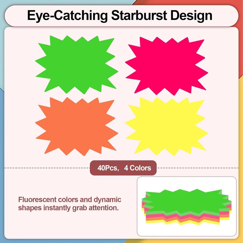 Starburst Signs for Retail,Fluorescent Neon Signs,Garage Sale Stickers,Yard Sale Supplies,Multicolor Sale Signs for Retail Store,Bulletin Board