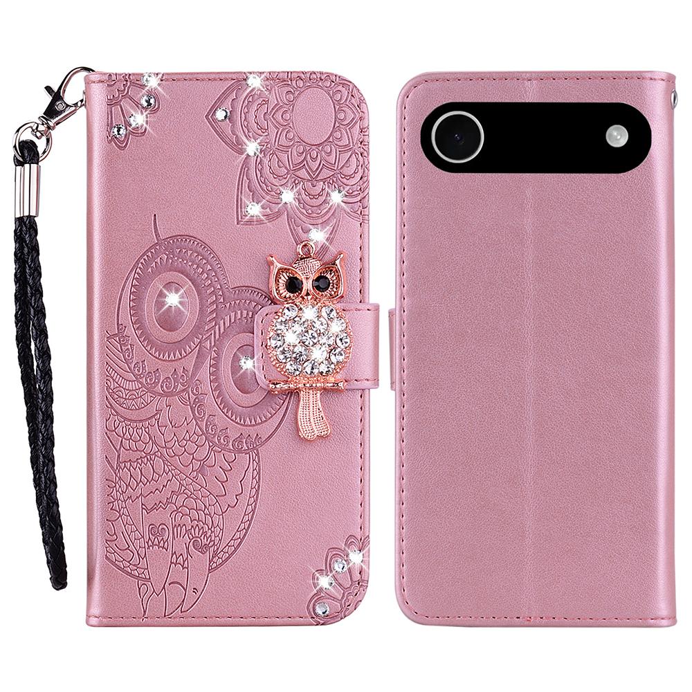For iPhone Air Wallet Case Owl Flower Imprinted Rhinestone Leather Cover A